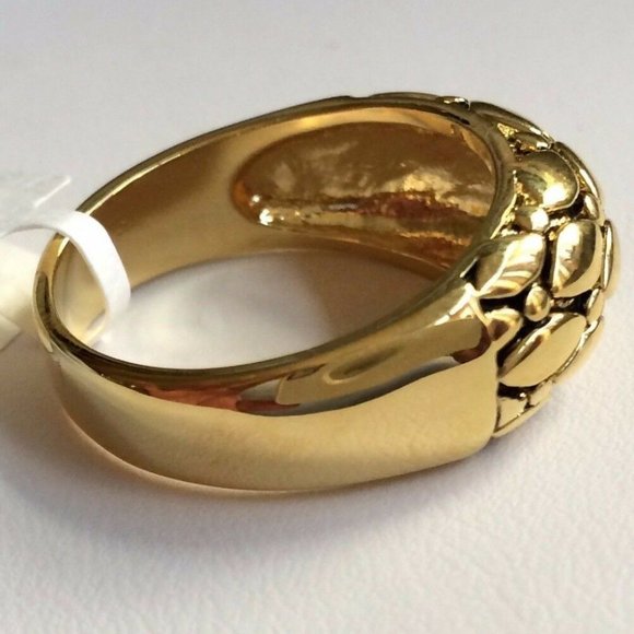 Gold Art Deco Dome Cocktail Ring Size 9 Boho Bohemian Textured Plated Pebble - Picture 5 of 10
